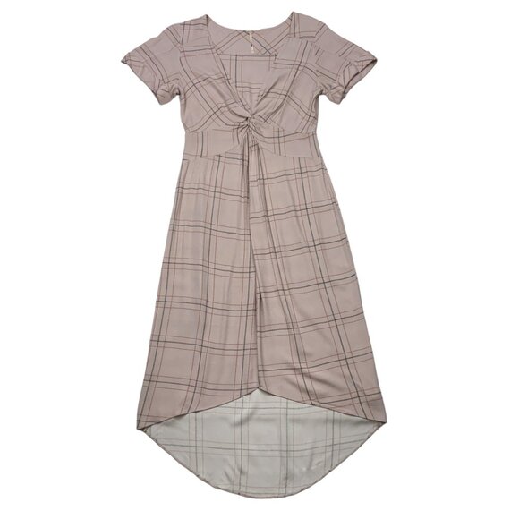 Free People Bon Bon Plaid Grid Printed Twist Dress XS Lilac Short Sleeve Midi - Picture 12 of 12